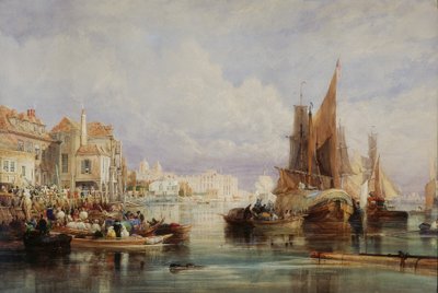 Scène in Greenwich, aan de rivier de Theems op de ochtend van zaterdag 10 augustus, de dag waarop Zijne Majesteit Koning George de Vierde naar Schotland vertrok door Thomas Miles Richardson